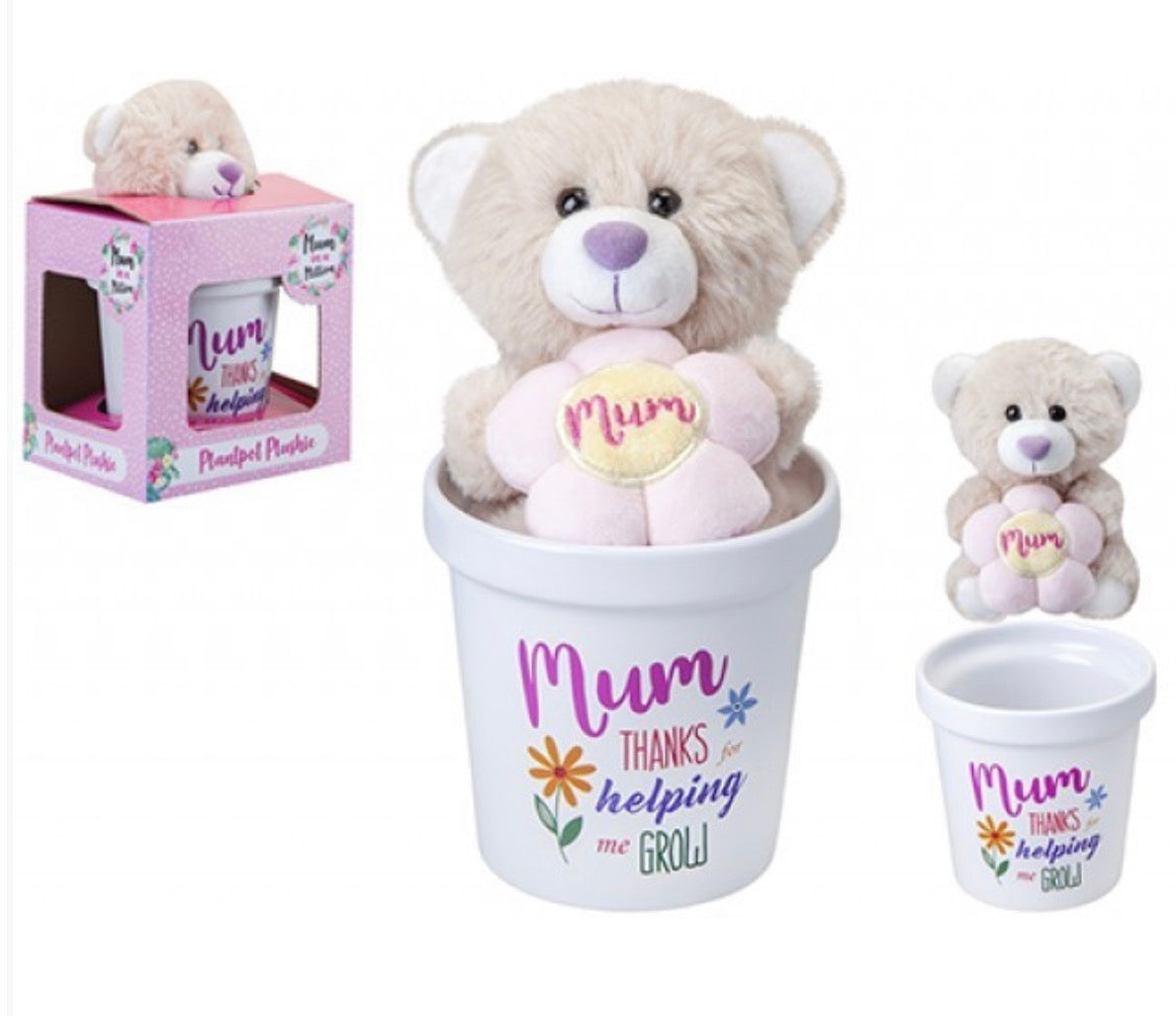 PLUSH MUM BEAR IN CERAMIC FLOWERPOT