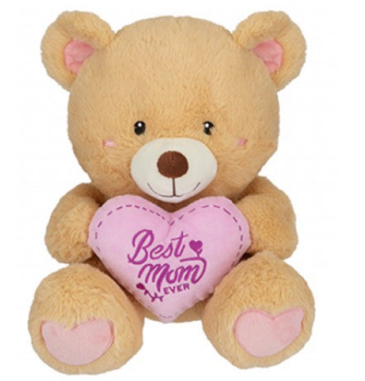 SITTING BERNIE LIGHT BROWN BEAR WITH BEST MUM HEART (30cm)