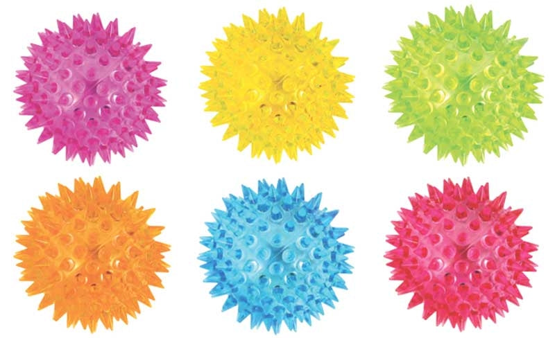 BALL SPIKEY WITH LIGHT 6.5CM 6 ASSORTED